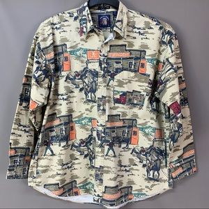 Salty Dog Tapper Twill Tombstone Old West Scene 100% Cotton Shirt Size XL